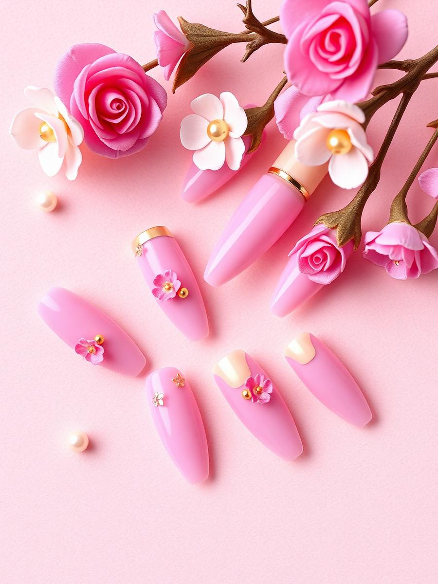 Pink Garden press-on nail set